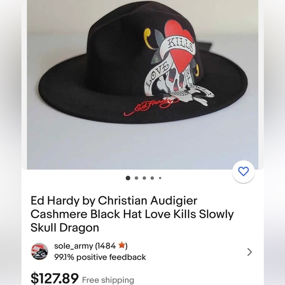 Unisex Ed Hardy by Christian Audigier Cashmere Black Hat Love Kills Slowly - Picture 3 of 8